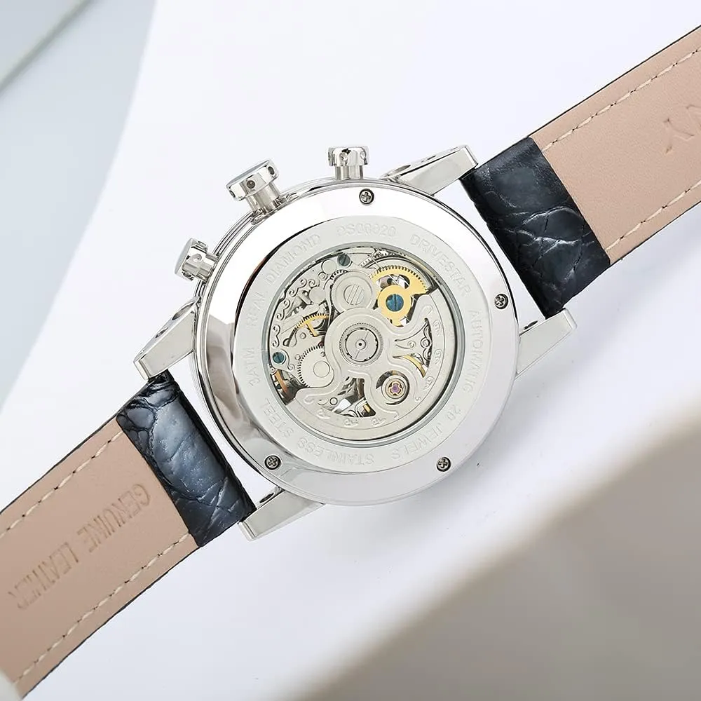 Watches Genuine Leather adamant tolerable pottery earn hay overload Strap BERNY Mens Watch,Automatic Skeleton Watches for Men,Real Diamond Dial Multi-Function Waterproof Men's Wrist 