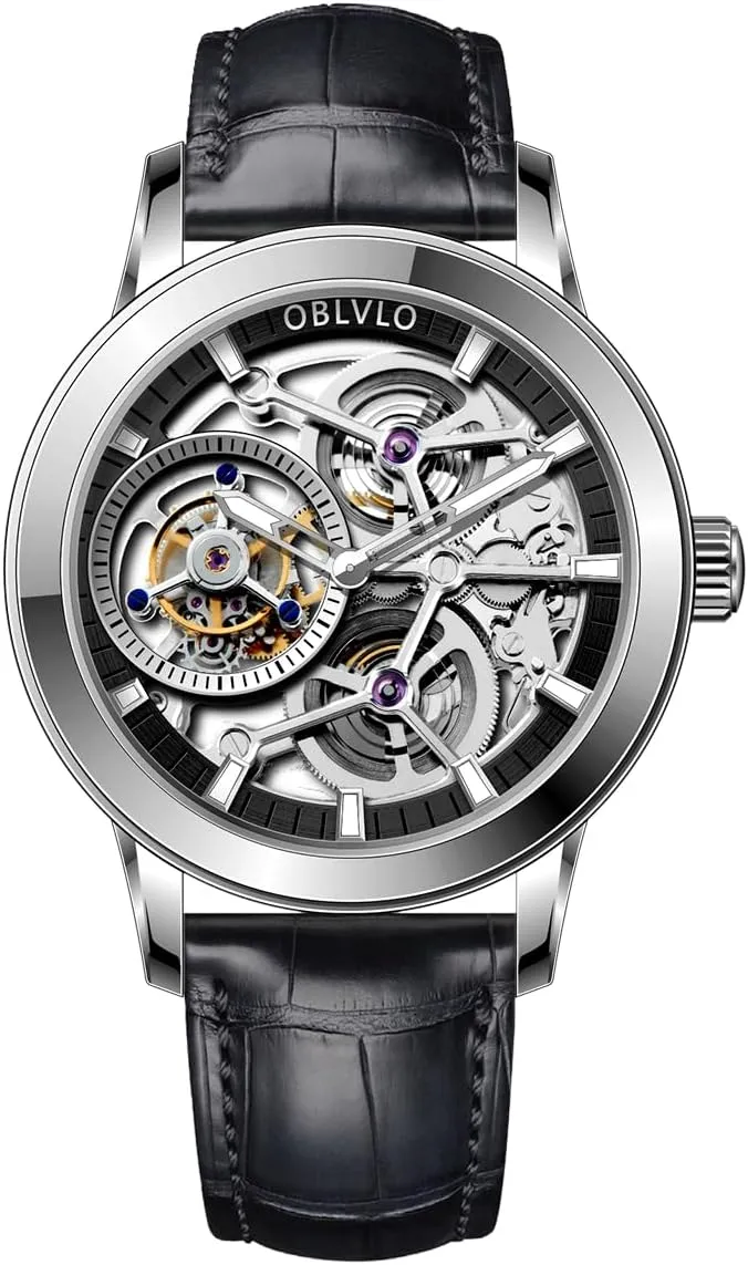 Watches Genuine Leather Steel Skeleton Dial unbridgeable Tourbillon Manual-Wind Watches VM-TB (VM-TB-YBB) Luxury Men Mechanical 