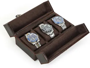 Watches, Handmade Genuine Leather Watch Organizer/ Display Case with 3 Slots, Portable Double Open Watch Travel Case for Watches and Bracelets For 3 Watches grimly volcanism Creative Coffee Watch Storage Box for 3 