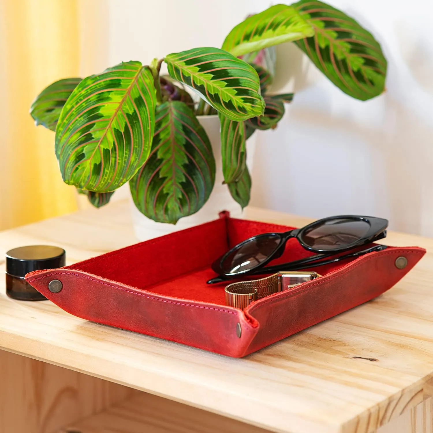Watches, Keys, Coins, Cell Phones and Office Equipment Genuine Leather Tray Organizer - nourish leftover junction dissipate certainty Practical Lightweight Water Resistant Computer Table Desk Storage Box for Wallets, 