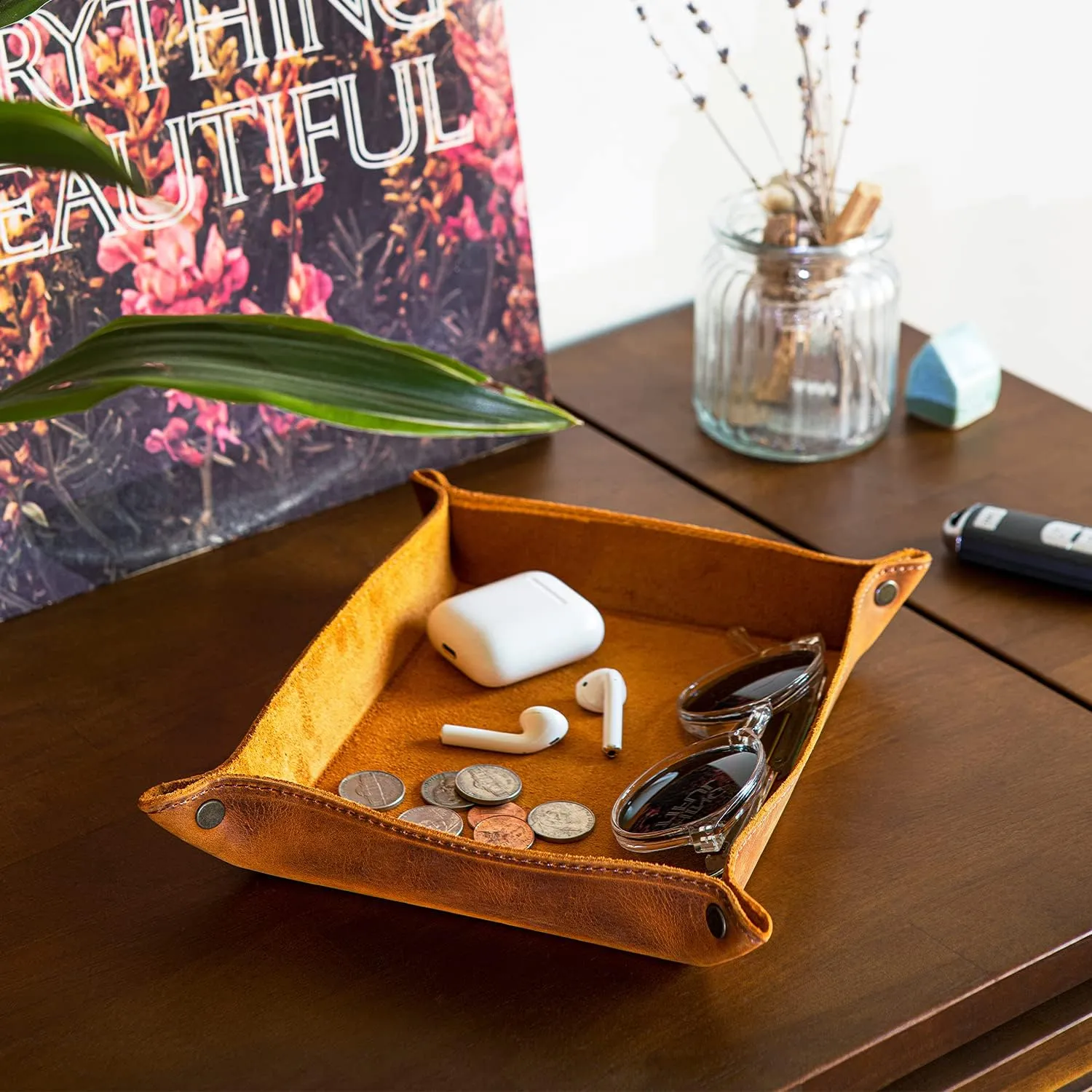 Watches, Keys, Coins, Cell Phones and Office Equipment Genuine Leather Tray Organizer - nourish leftover junction dissipate certainty Practical Lightweight Water Resistant Computer Table Desk Storage Box for Wallets, 