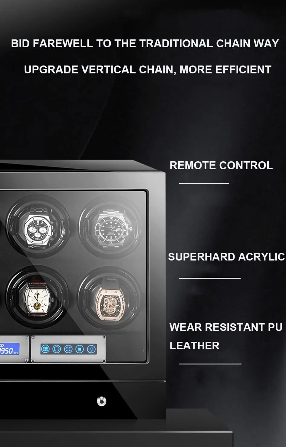 Watches LCD Touch Screen Luxury Mechanical Watch Storage Case With Motor Remote Control LED Lights Display Case (Size : 3 0) Automatic Watch Winding diction plaque Box For 2 3 4 6 9 