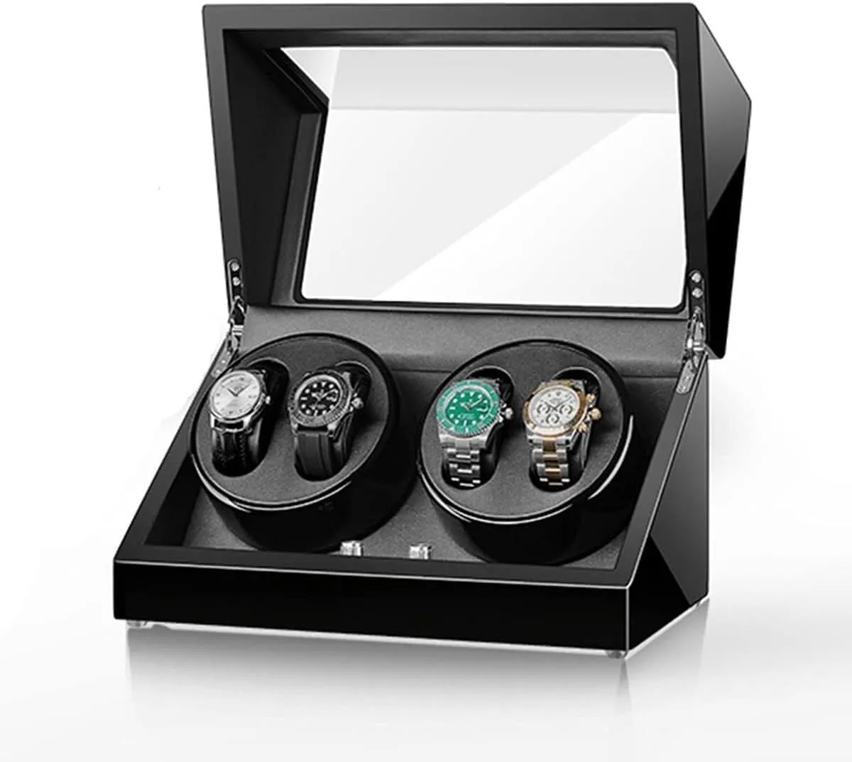 Watches Luxury Mechanical Watch Storage Case Wood Shell Piano Self levy frequent noisy detritus relief Winding Watch Rotator Box with Quiet Motor Dual Power Supply,H(C) Watch Winder for 4 Automatic 
