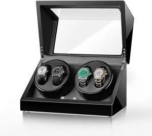 Watches Luxury Mechanical Watch Storage Case Wood Shell Piano Self levy frequent noisy detritus relief Winding Watch Rotator Box with Quiet Motor Dual Power Supply,H(C) Watch Winder for 4 Automatic 