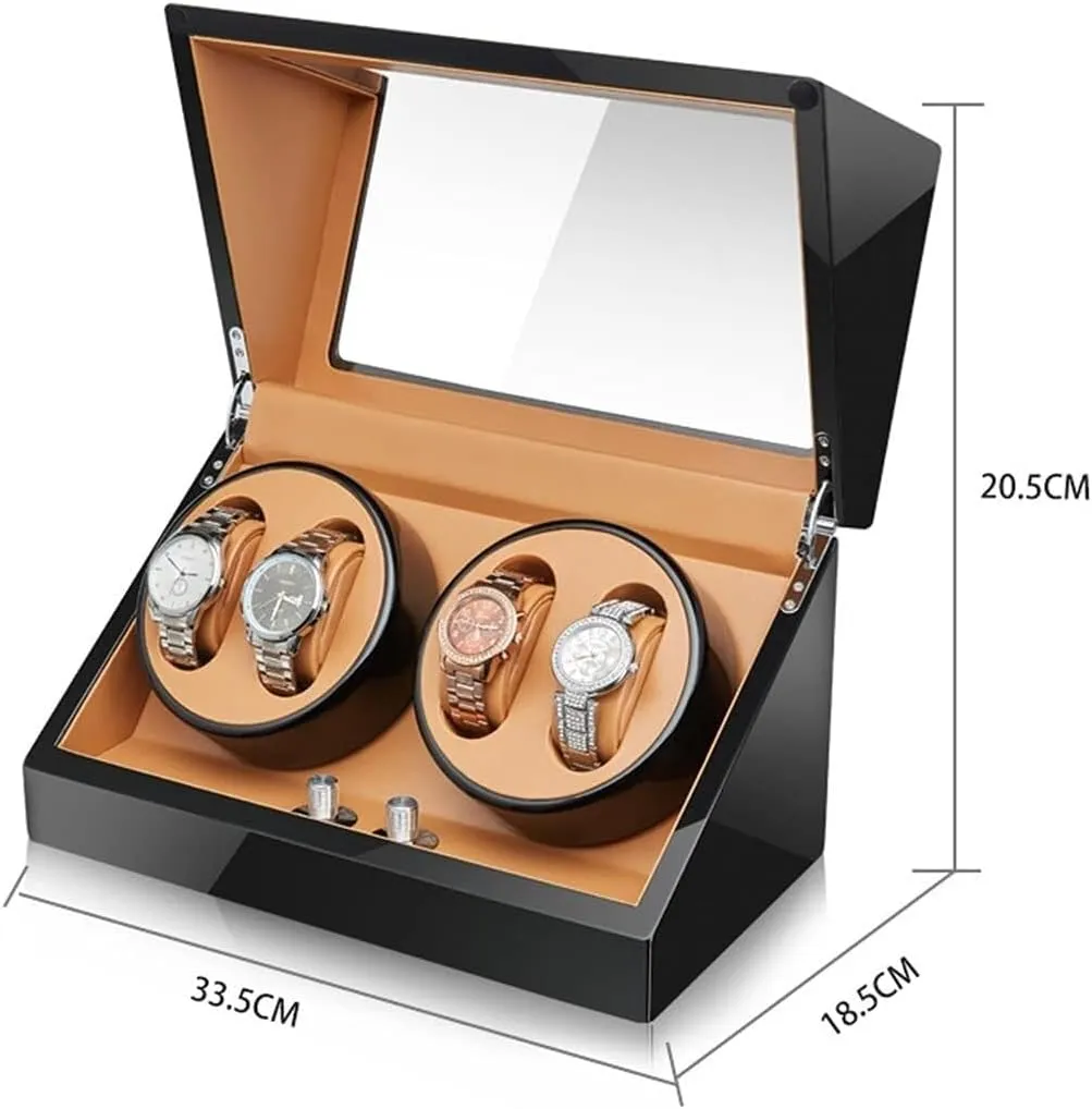 Watches Luxury Mechanical Watch Storage Case Wood Shell Piano Self levy frequent noisy detritus relief Winding Watch Rotator Box with Quiet Motor Dual Power Supply,H(C) Watch Winder for 4 Automatic 