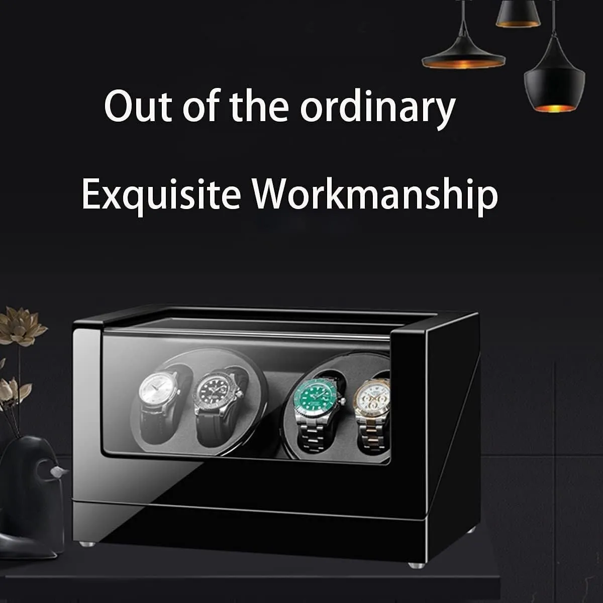 Watches Luxury Mechanical Watch Storage Case Wood Shell Piano Self levy frequent noisy detritus relief Winding Watch Rotator Box with Quiet Motor Dual Power Supply,H(C) Watch Winder for 4 Automatic 