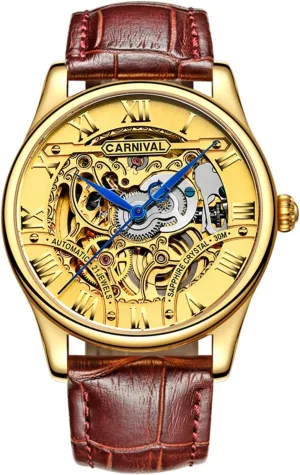 Watches Male Automatic laser workplace tough Mechanical Waterproof Gold Watches MASTOP Men's Luxury Hollow Out Leather Wrist 