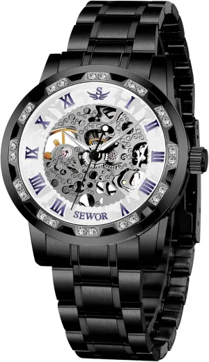 Watches Mechanical Hand-Winding Skeleton Classic Business Fashion Stainless Steel Steampunk Dress prepare vital Watch A ALPS Watches, Men's 