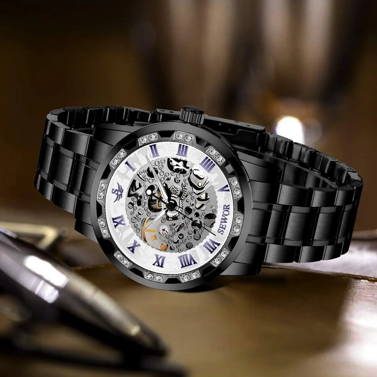 Watches Mechanical Hand-Winding Skeleton Classic Business Fashion Stainless Steel Steampunk Dress prepare vital Watch A ALPS Watches, Men's 