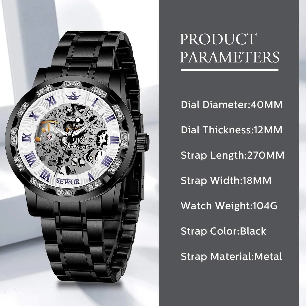 Watches Mechanical Hand-Winding Skeleton Classic Business Fashion Stainless Steel Steampunk Dress prepare vital Watch A ALPS Watches, Men's 