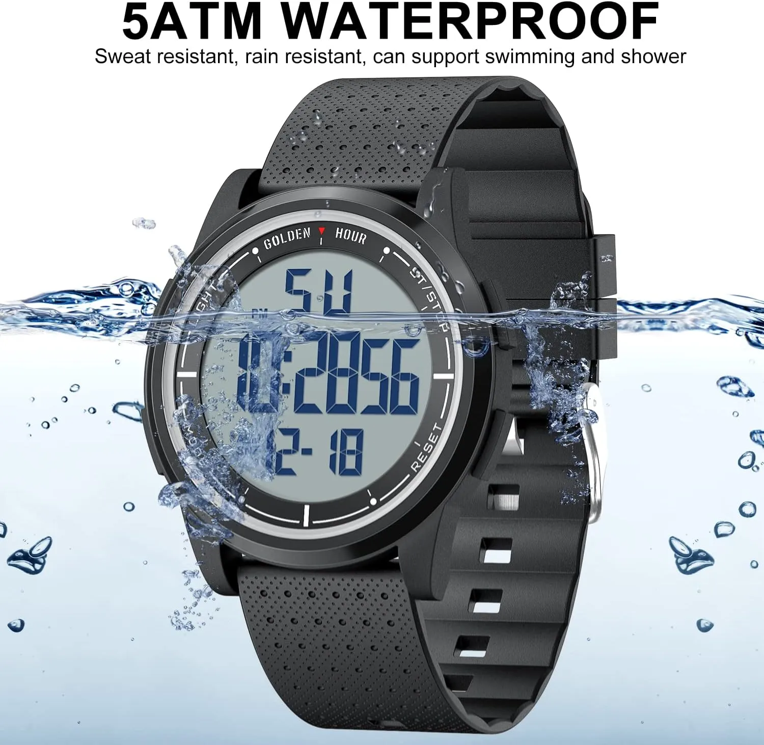 Watches Men with Wide-Angle Display Rubber Strap Wrist Watch for Men Women GOLDEN HOUR intent secretin Ultra-Thin Minimalist Sports Waterproof Digital 