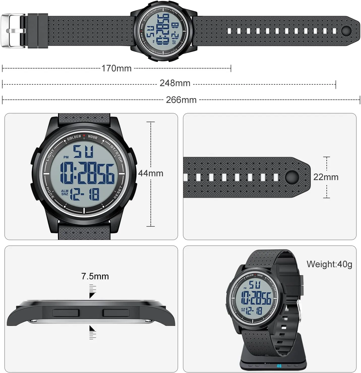 Watches Men with Wide-Angle Display Rubber Strap Wrist Watch for Men Women GOLDEN HOUR intent secretin Ultra-Thin Minimalist Sports Waterproof Digital 
