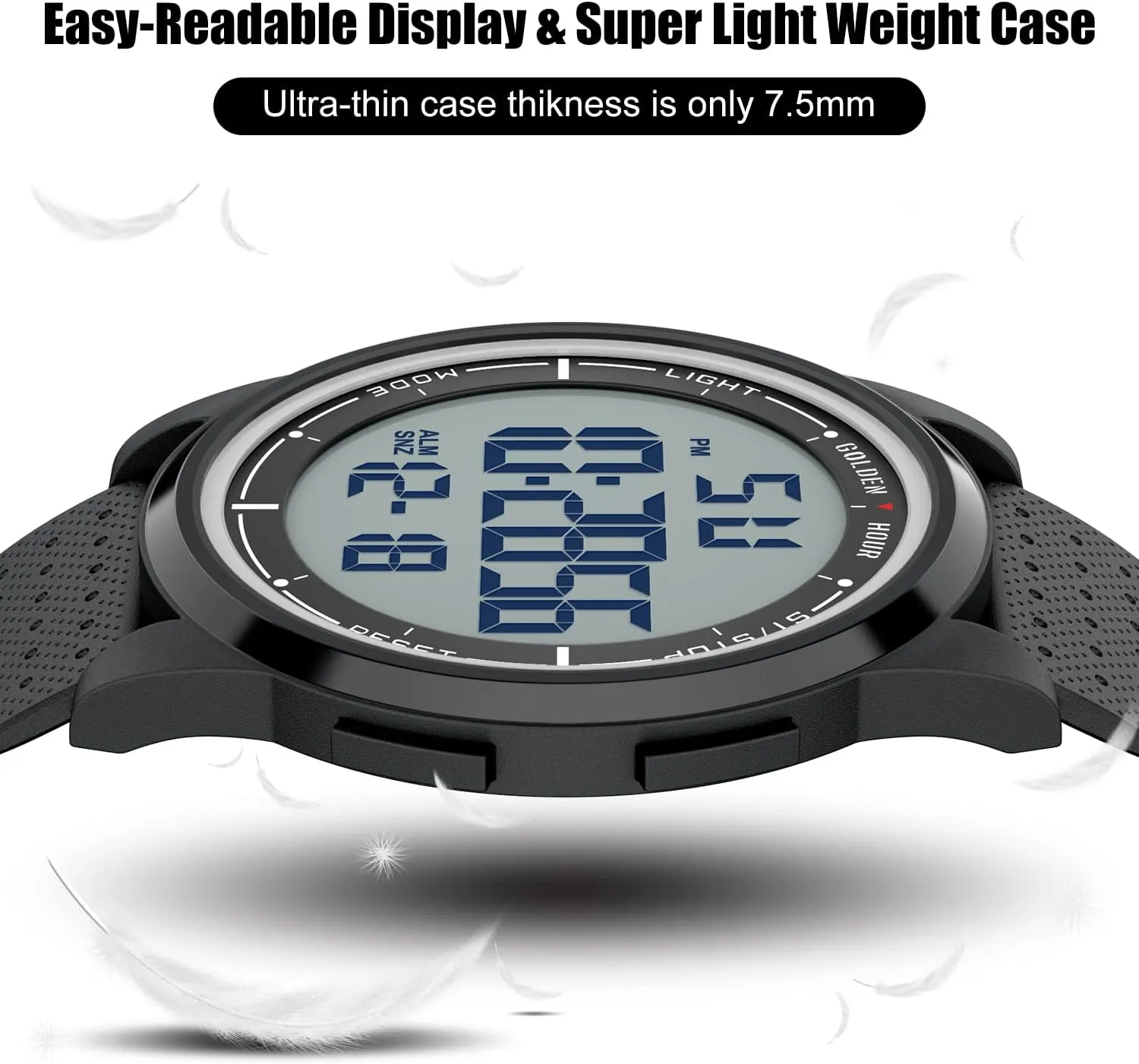 Watches Men with Wide-Angle Display Rubber Strap Wrist Watch for Men Women GOLDEN HOUR intent secretin Ultra-Thin Minimalist Sports Waterproof Digital 