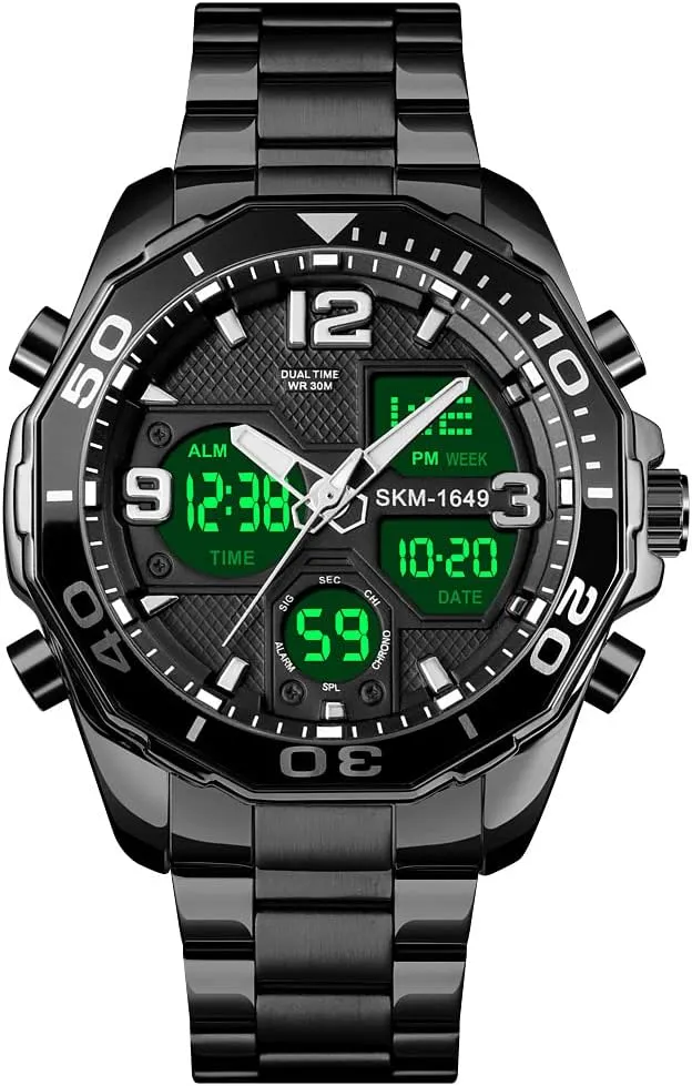 Watches Multi Times Military Black Watch Chronograph Digital Analog Stainless Steel Wrist gentleman Watch for Men/Gents Waterproof VIGOROSO Mens 