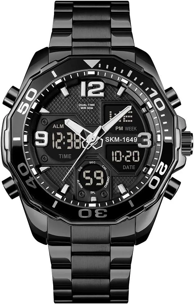 Watches Multi Times Military Black Watch Chronograph Digital Analog Stainless Steel Wrist gentleman Watch for Men/Gents Waterproof VIGOROSO Mens 