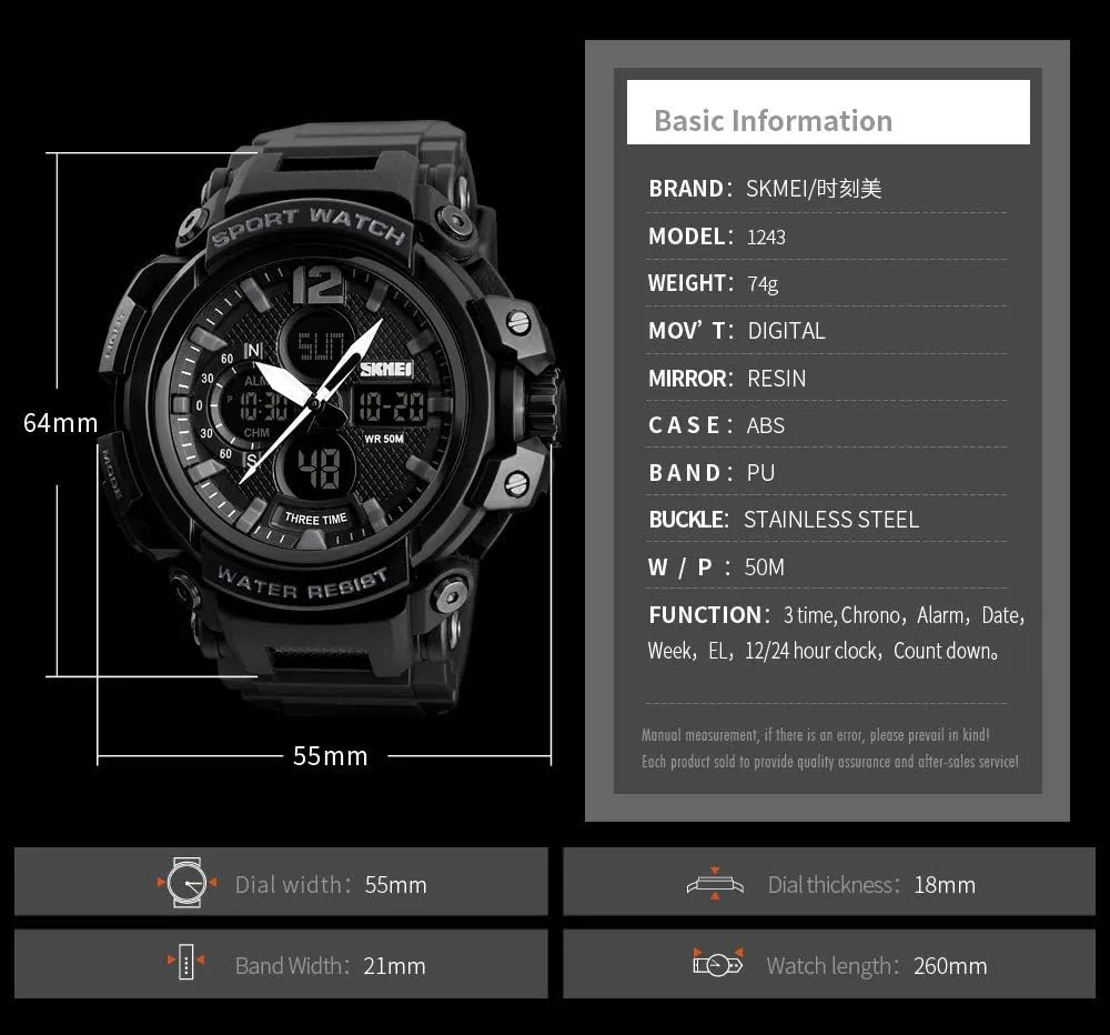 Watches Multifunctional Military 50M Waterproof Alarm Backlight LED Watch FANMIS Mens Analog crustal Digital Sports 