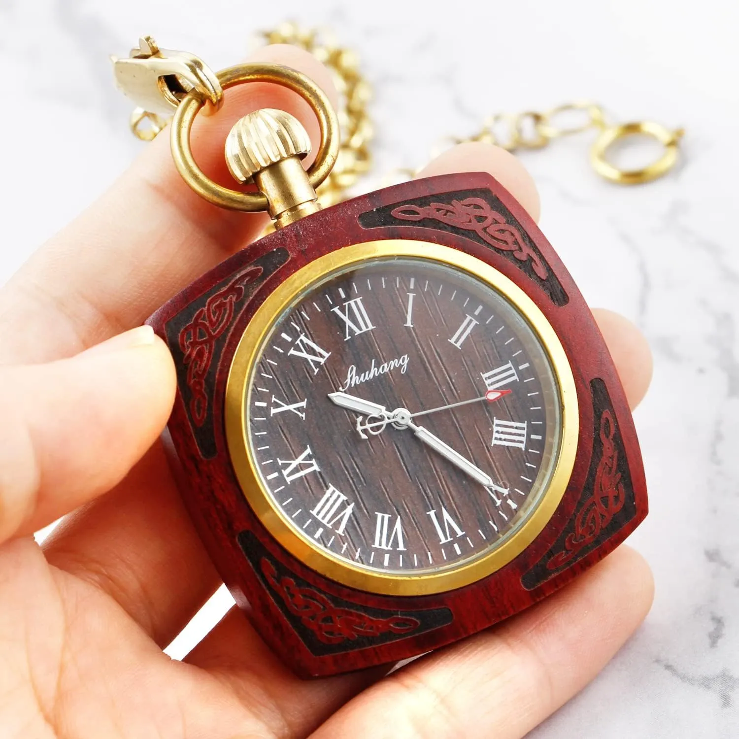 Watches Roman Digital sadness Dial Wood Pocket Watch with Chain Wooden Pocket Watch with 37CM Chain Handmade 