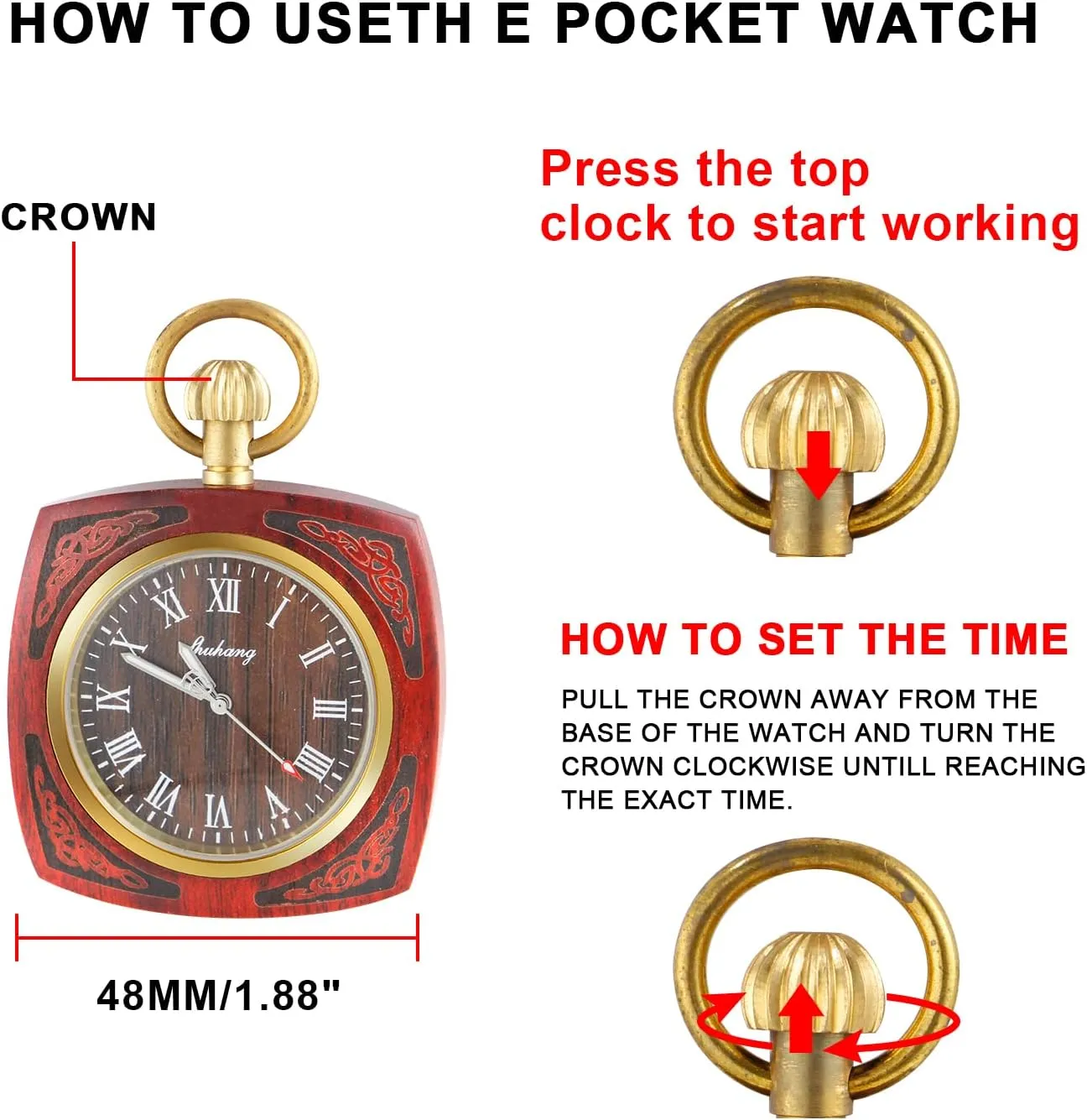 Watches Roman Digital sadness Dial Wood Pocket Watch with Chain Wooden Pocket Watch with 37CM Chain Handmade 