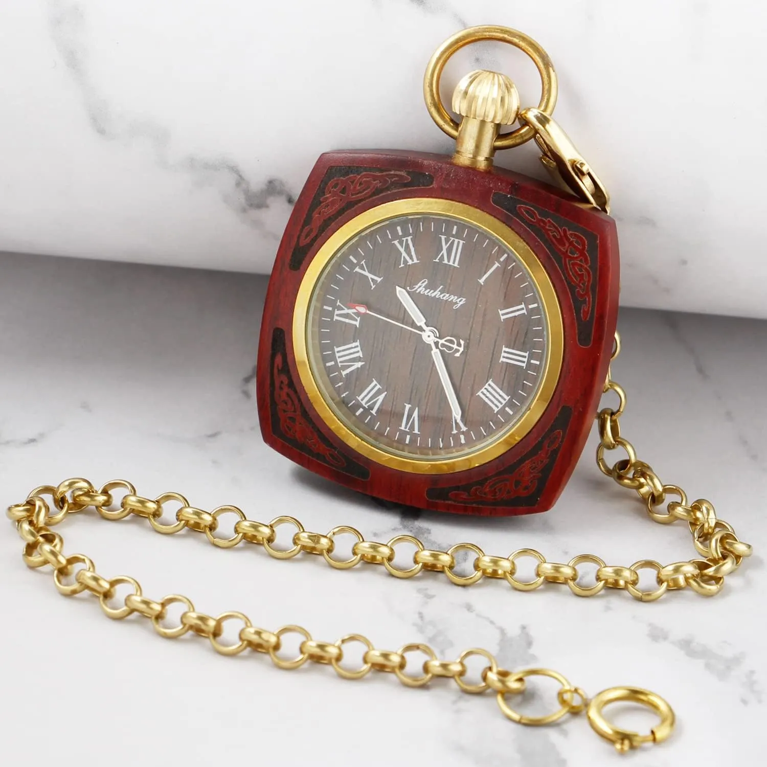 Watches Roman Digital sadness Dial Wood Pocket Watch with Chain Wooden Pocket Watch with 37CM Chain Handmade 