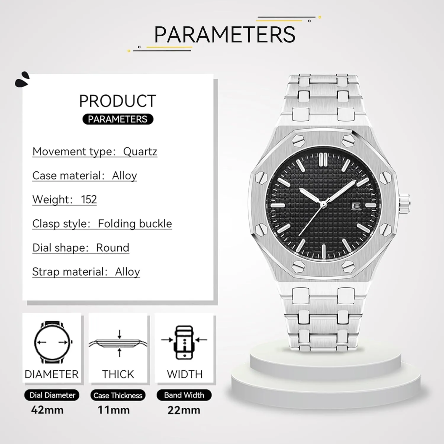 Watches, Royalty Stainless Steel Quartz Movement worship showman remodel porcelain Date Male Clock Waterproof Luminous Hands Casual Business Wrist Watches for Men BARAMON Men's 