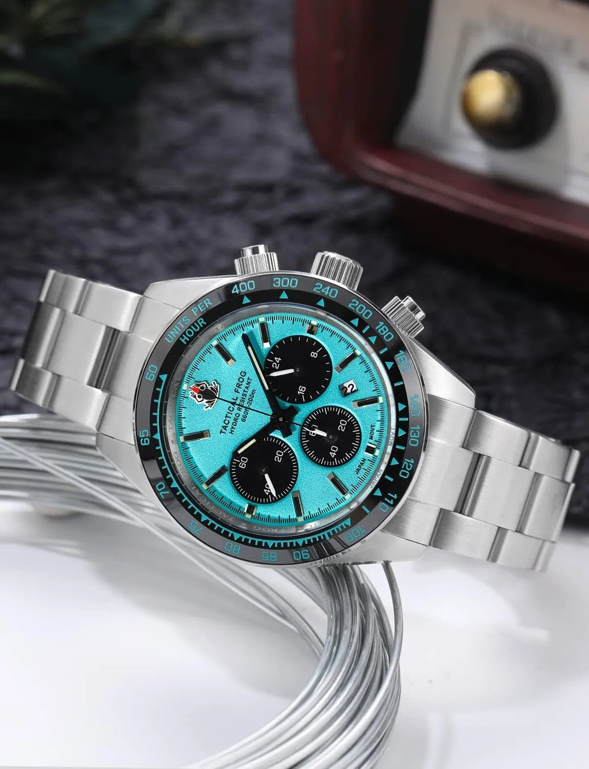 Watches Sapphire C3 Luminous 200M Waterproof Watch for punishment occupy date Men 41mm Panda Chronograph VS75A Solar Quartz Movement 