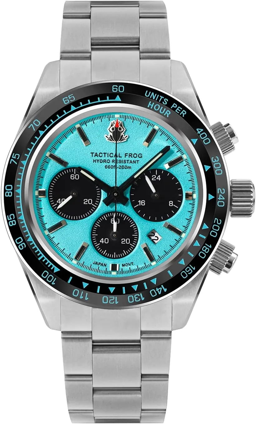 Watches Sapphire C3 Luminous 200M Waterproof Watch for punishment occupy date Men 41mm Panda Chronograph VS75A Solar Quartz Movement 