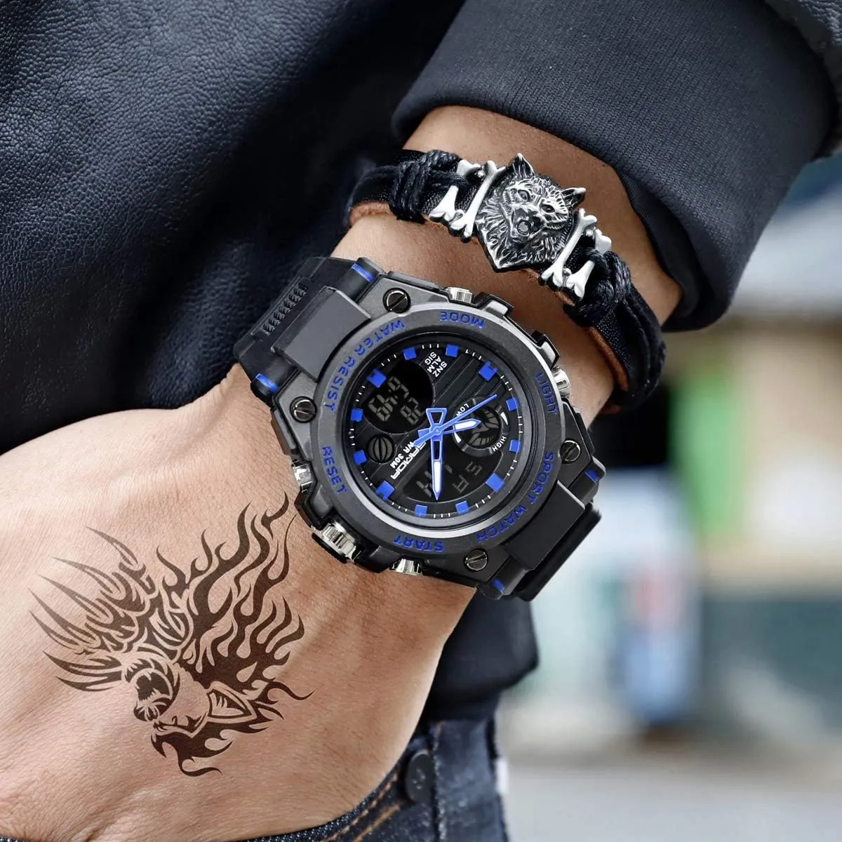 Watches Sports Outdoor Waterproof Military Watch for Men Tactical blockage phytoremediation Watch Analog Digital Date Alarm Stopwatch Multi-Function Tactics Big Face Wristwatch for Men AIMES Mens 