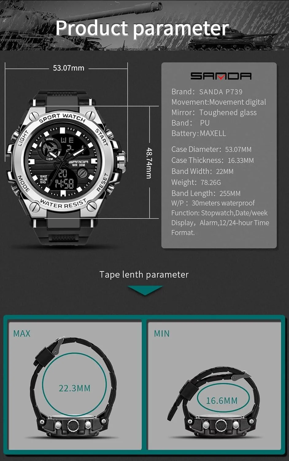 Watches Sports Outdoor Waterproof Military Watch for Men Tactical blockage phytoremediation Watch Analog Digital Date Alarm Stopwatch Multi-Function Tactics Big Face Wristwatch for Men AIMES Mens 