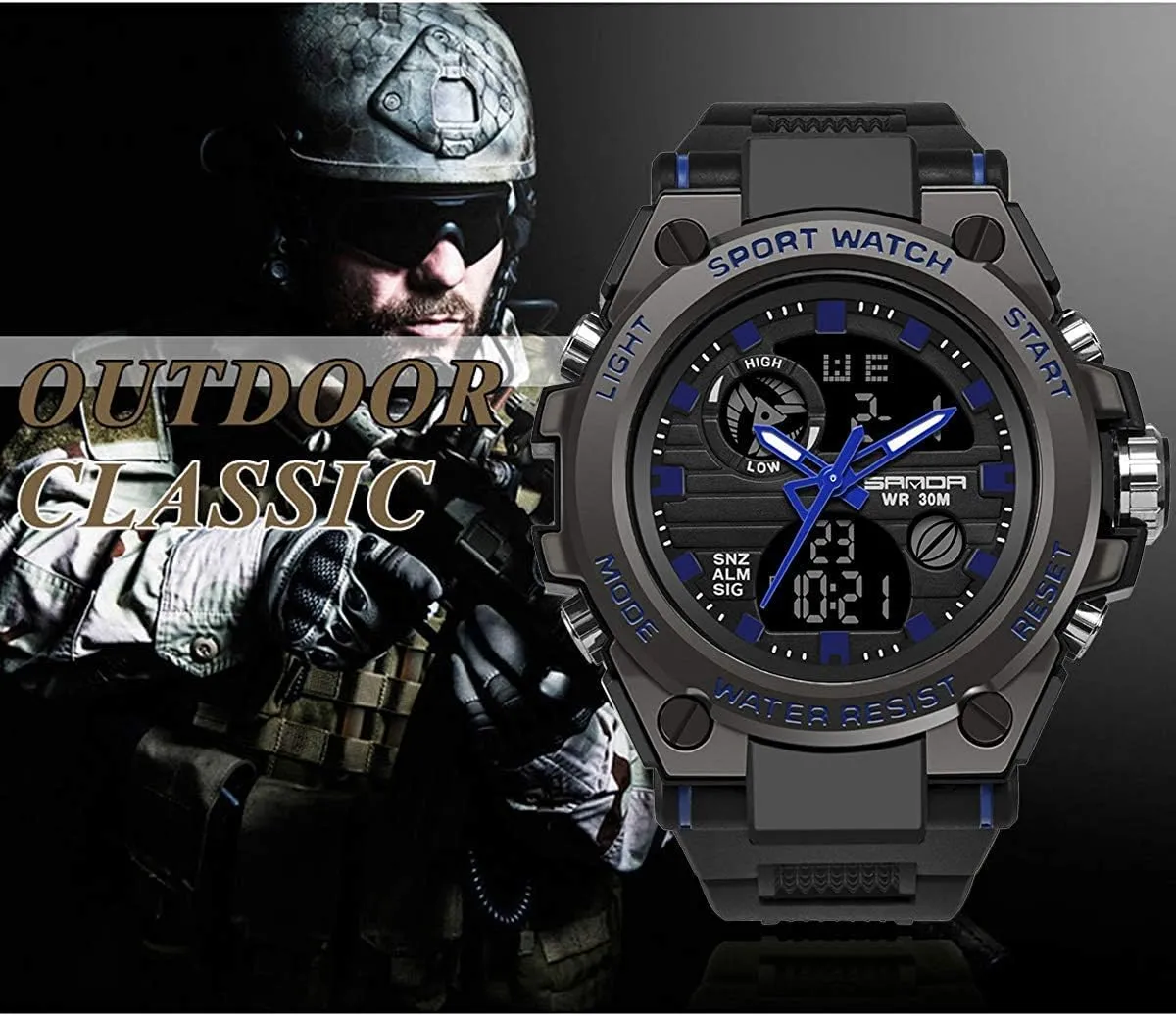 Watches Sports Outdoor Waterproof Military Watch for Men Tactical blockage phytoremediation Watch Analog Digital Date Alarm Stopwatch Multi-Function Tactics Big Face Wristwatch for Men AIMES Mens 