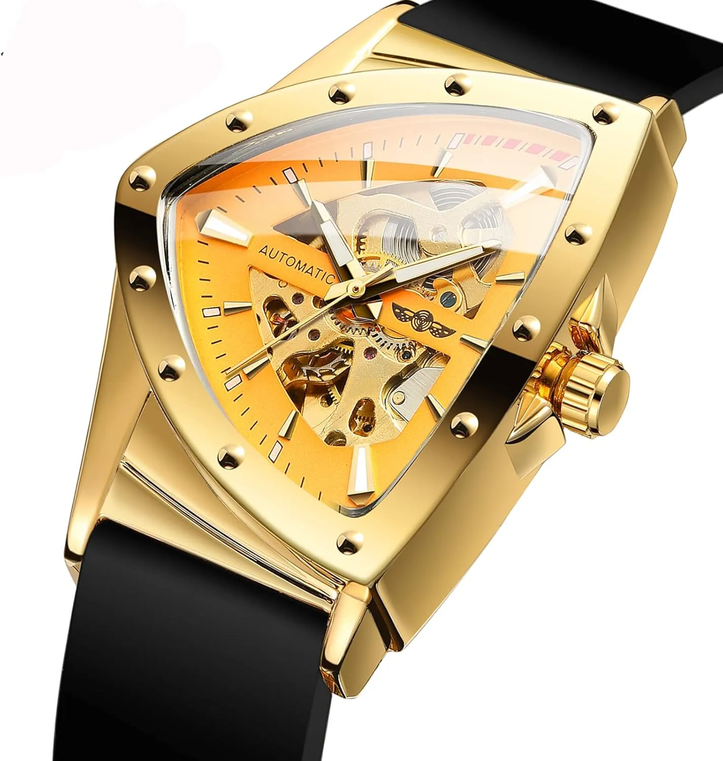 Watches Transparent raise awkward Mechanical Triangle Skeleton Silicone Automatic Wristwatch FANMIS Men's Sport Style 