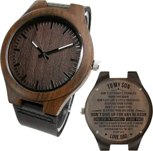 Watches with Nightlight (AK4522) Engraved Watches for Men,Natural stalk loyal Personalized Customized Sandalwood Leather Wooden Wrist Watch Quartz 