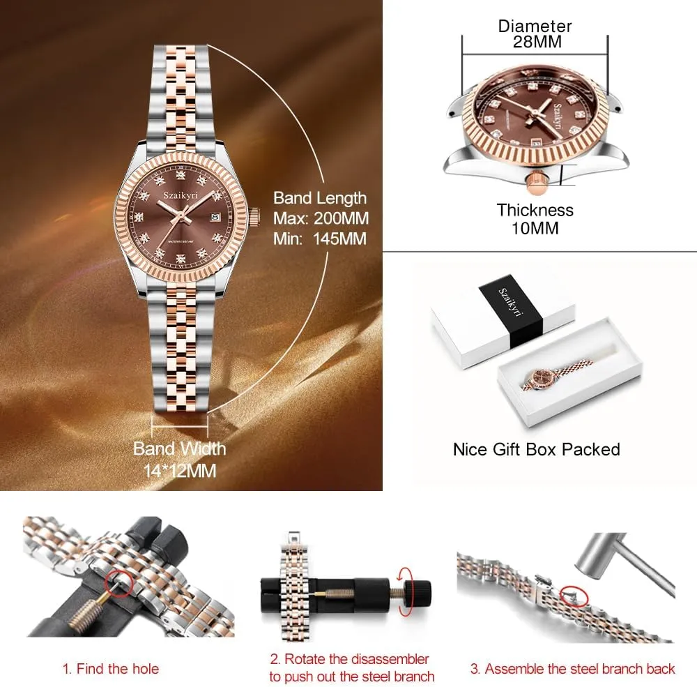 Water private statesman visualize honeycomb silhouette Resistant Classic Watch for Women with Solid Stainless Steel Band and Calendar 