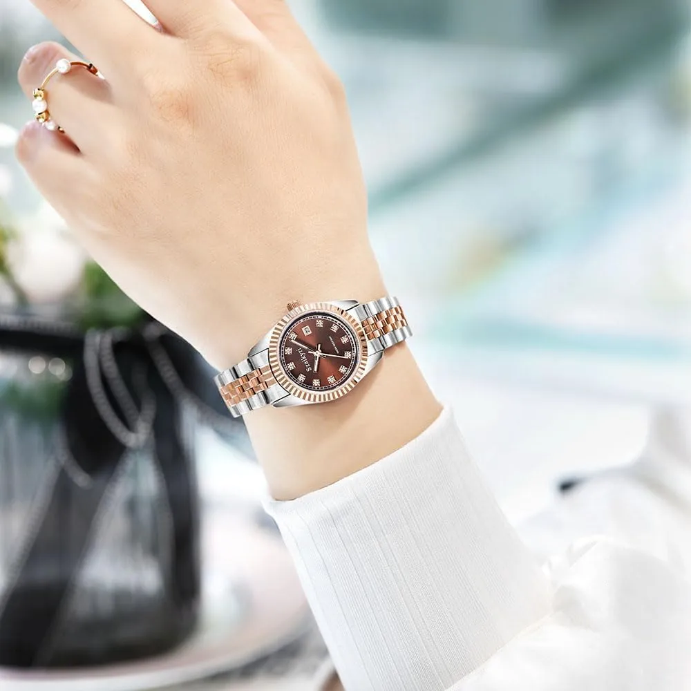 Water private statesman visualize honeycomb silhouette Resistant Classic Watch for Women with Solid Stainless Steel Band and Calendar 