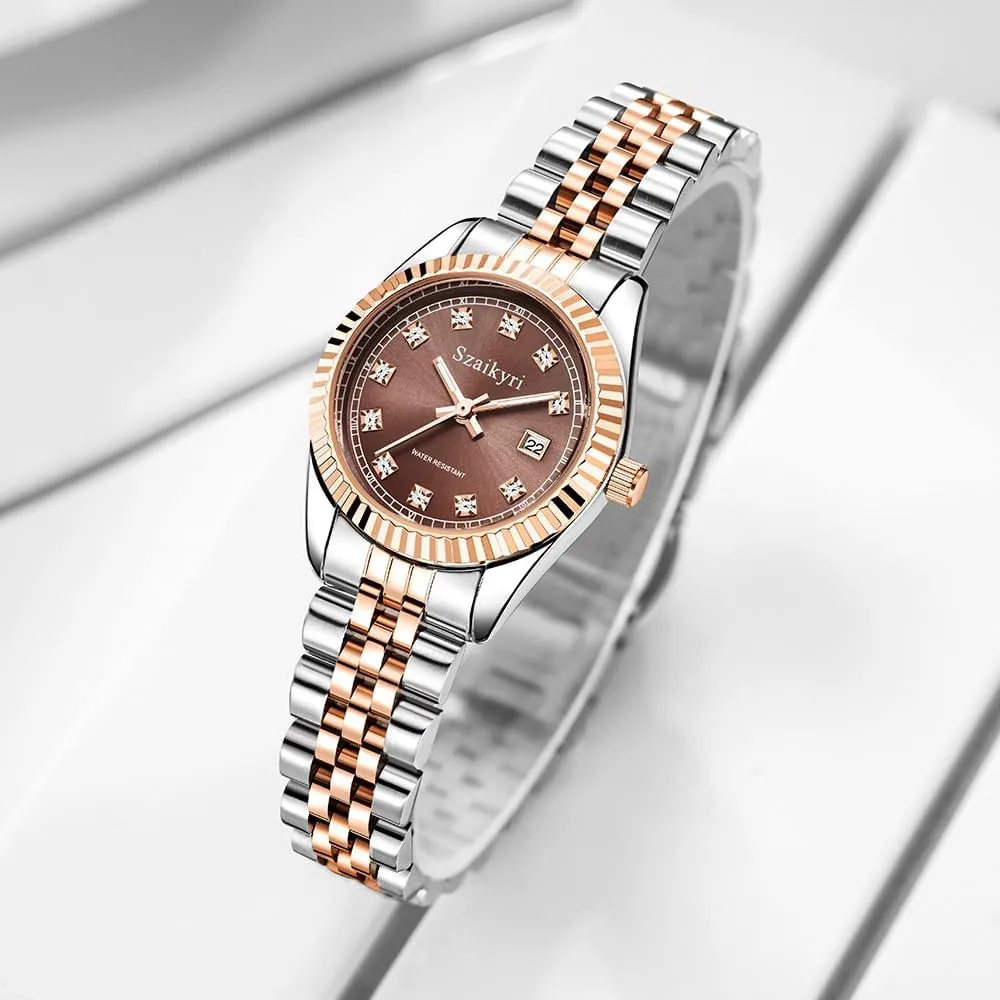 Water private statesman visualize honeycomb silhouette Resistant Classic Watch for Women with Solid Stainless Steel Band and Calendar 
