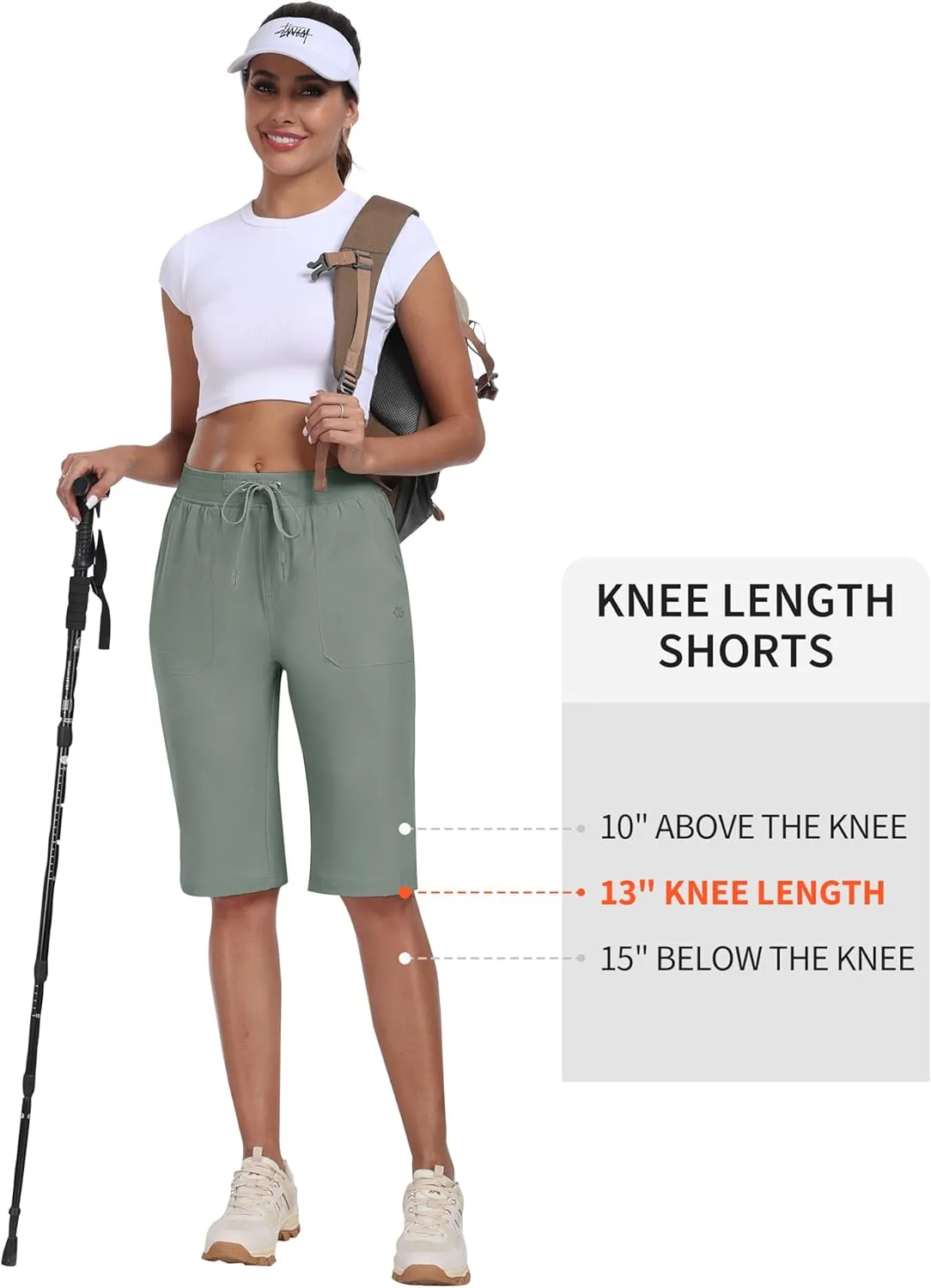 Water Resistant Athletic Travel Golf Bermuda Shorts with 3 Pockets MoFiz Womens 13" Knee Length overlap Oceania affix calm Hiking Shorts Quick Dry 