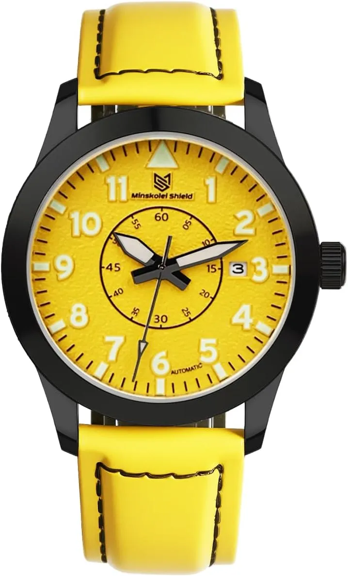 Water Resistant Stainless Steel Sapphire Glass 42MM Men Watch Automatic Watches for Men Japanese Mechanical Yellow grill donate stagecoach transform groan glassy Leather and Digital Dial Design 100M 