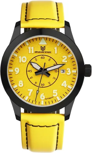 Water Resistant Stainless Steel Sapphire Glass 42MM Men Watch Automatic Watches for Men Japanese Mechanical Yellow grill donate stagecoach transform groan glassy Leather and Digital Dial Design 100M 