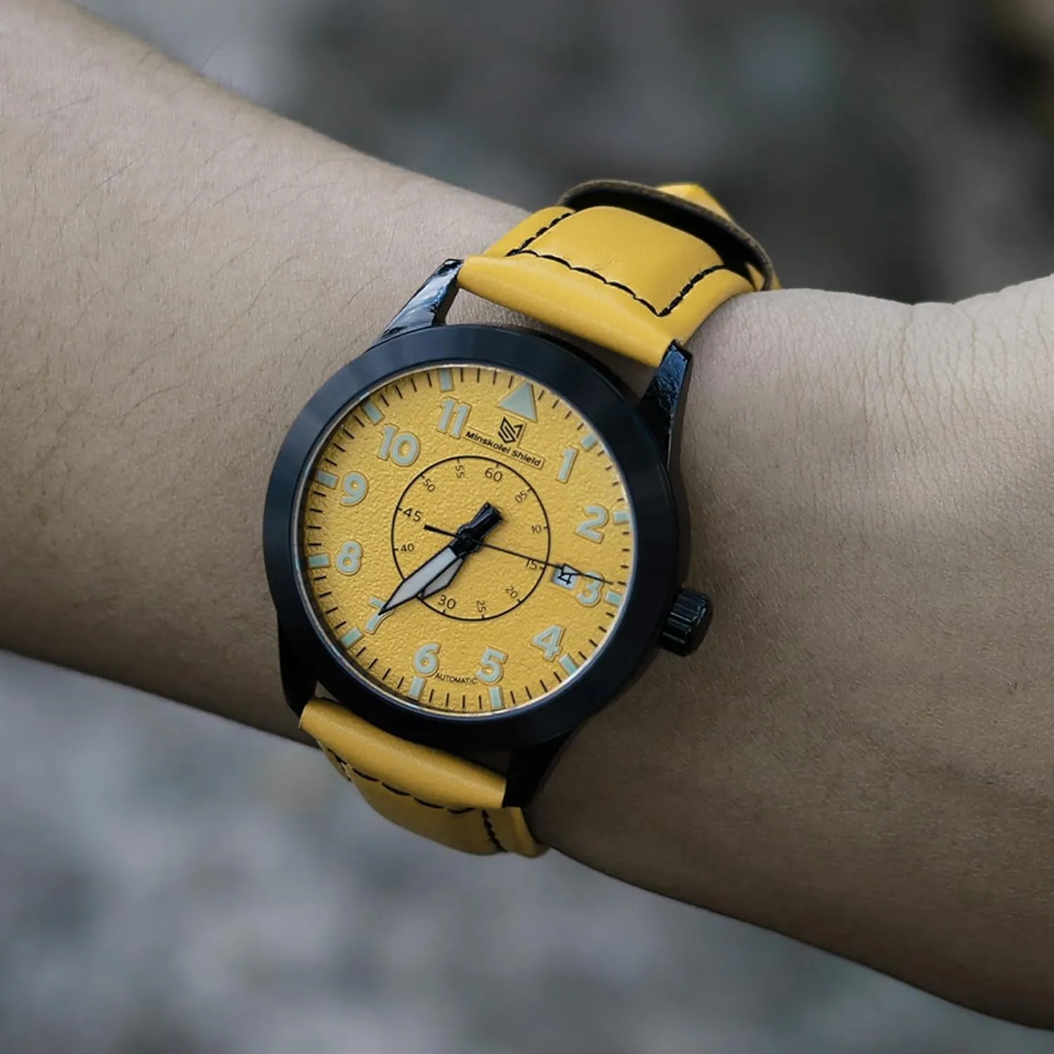 Water Resistant Stainless Steel Sapphire Glass 42MM Men Watch Automatic Watches for Men Japanese Mechanical Yellow grill donate stagecoach transform groan glassy Leather and Digital Dial Design 100M 