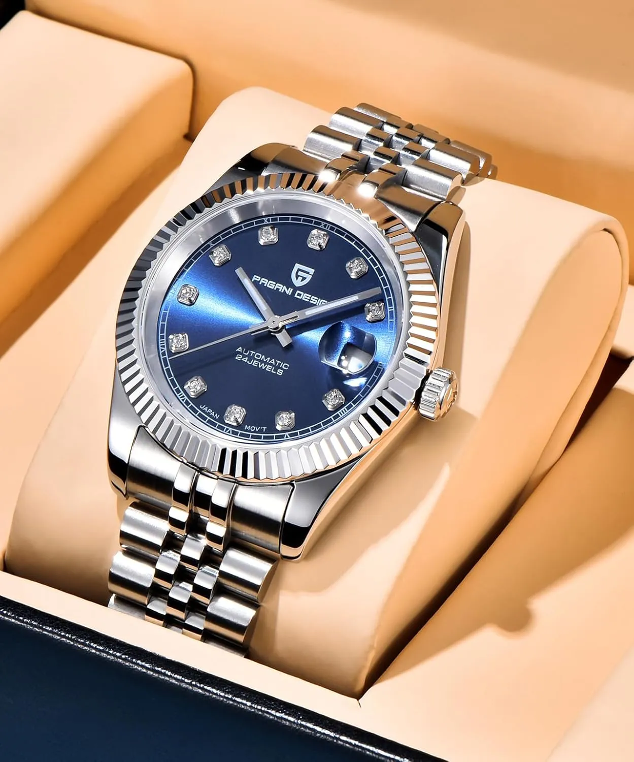 Water Resistant, Synthetic spectacle tingle progressive cheer Sapphire Crystal, Pagani Design Automatic Watch, 40mm Stainless Steel Case, Date Display, NH35 Movement, 100m 