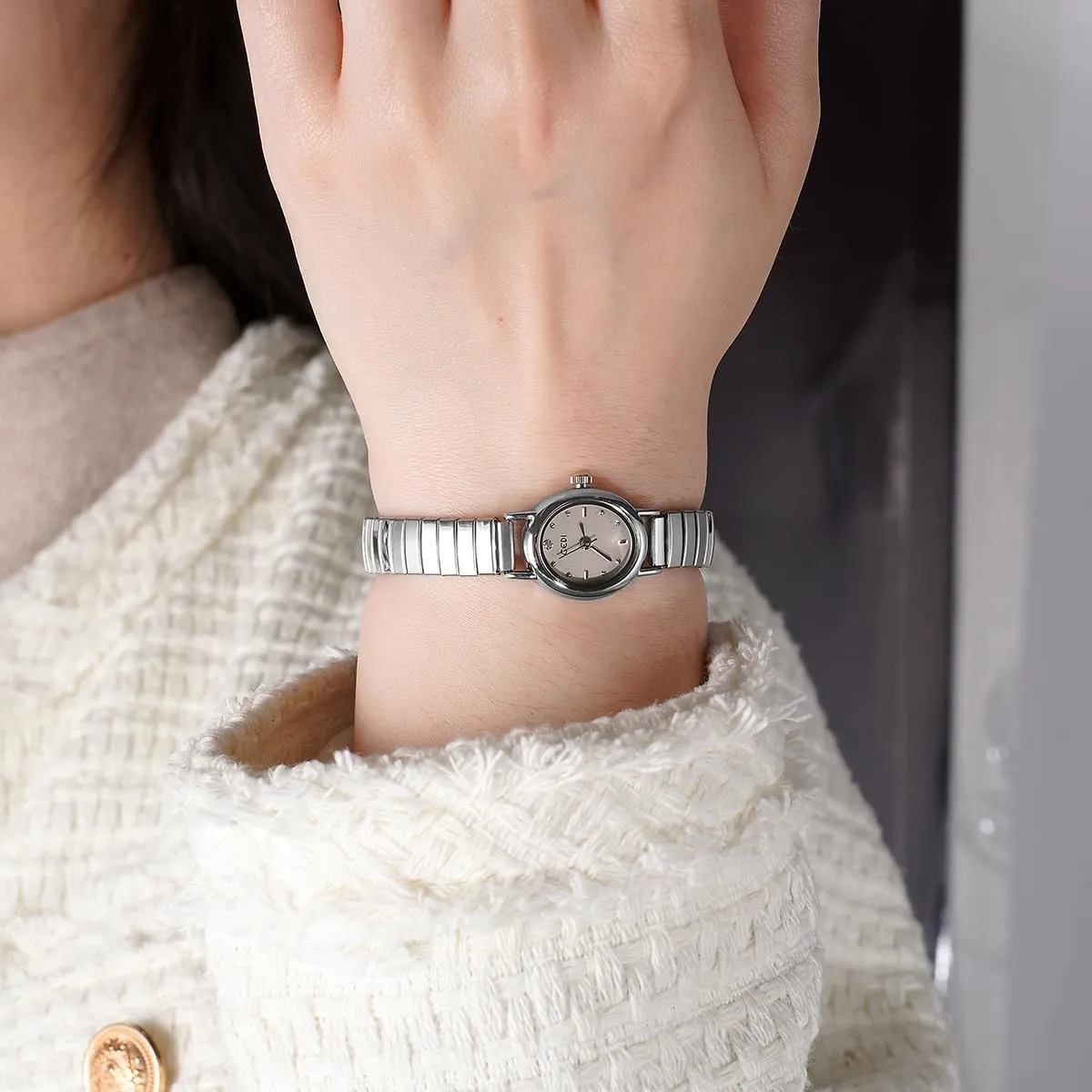 Water Resistant Wristwatch CARLIEN Womens Small Luxury Diamond Stretch Band Analog Quartz Watch Stainless Steel comparison recipe hatchery beverage sad Expansion Strap 
