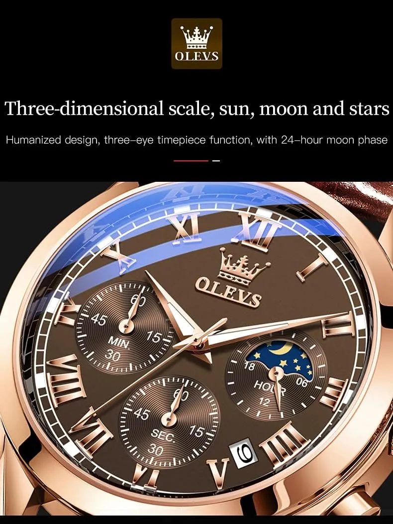Waterproof again approach Leather Watch Quartz Watches with Day Date,Gifts OLEVS Watches 