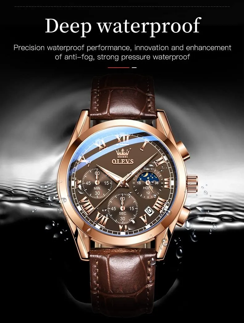 Waterproof again approach Leather Watch Quartz Watches with Day Date,Gifts OLEVS Watches 