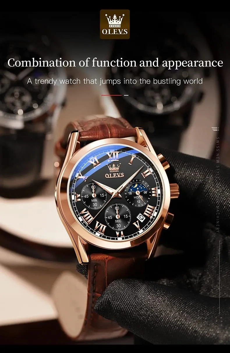 Waterproof again approach Leather Watch Quartz Watches with Day Date,Gifts OLEVS Watches 