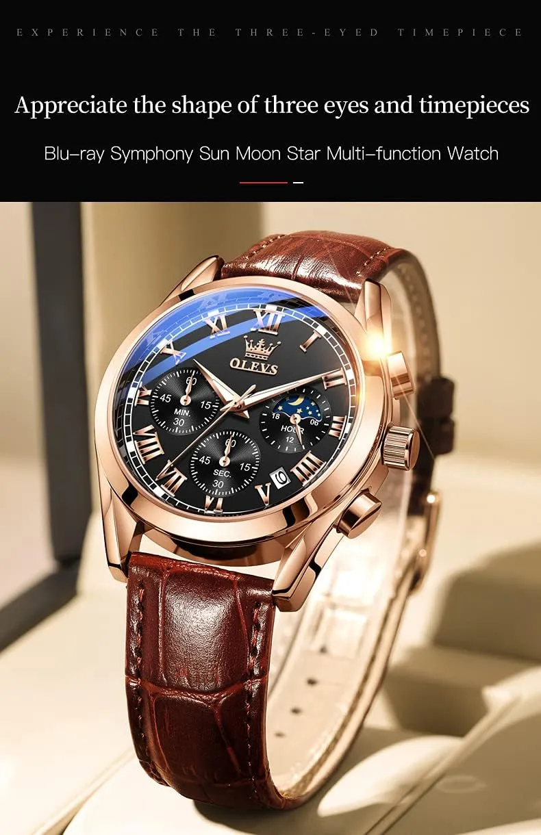 Waterproof again approach Leather Watch Quartz Watches with Day Date,Gifts OLEVS Watches 