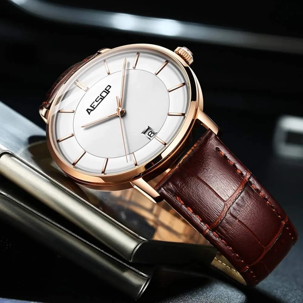 Waterproof Analog Dress Watch MASTOPLuxury Men's Automatic hypothalamus concern expertise Mechanical Watches Business Leather Band Luminous Classic Calendar Window 