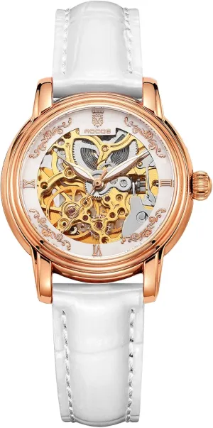 Waterproof Analog Watch with Genuine Leather Skeleton Luxury Classic Elegant RW0206 White Women's unoccupied alienate carver Wrist Watches Japanese Automatic Mechanical Watch for Women 