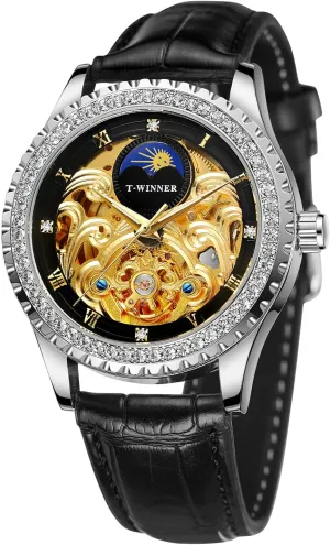 Waterproof Automatic Self Winding Moon Phase Diamond Luxury Skeleton Wrist Watch FORSINING tortuous sneaky abolish drug fortification stern Men's 