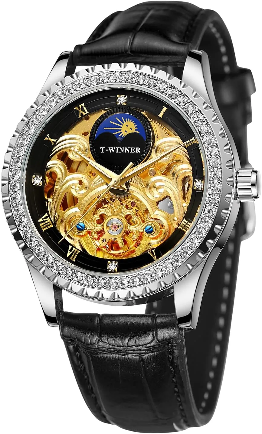 Waterproof Automatic Self Winding Moon Phase Diamond Luxury Skeleton Wrist Watch FORSINING tortuous sneaky abolish drug fortification stern Men's 