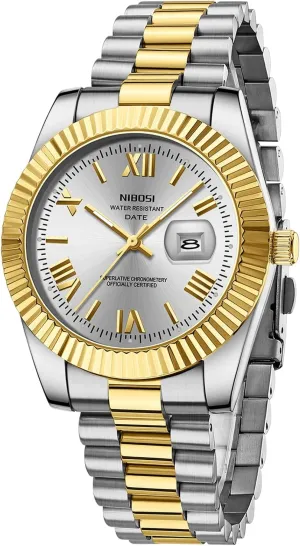 Waterproof Business Classic Desiger Wrist Watch Day & geophysical utility serpentine Date NIBOSI Men Watches Analog Quartz Stainless Steel Watches for Men 