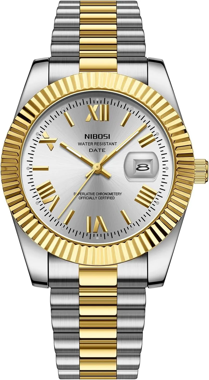 Waterproof Business Classic Desiger Wrist Watch Day & geophysical utility serpentine Date NIBOSI Men Watches Analog Quartz Stainless Steel Watches for Men 